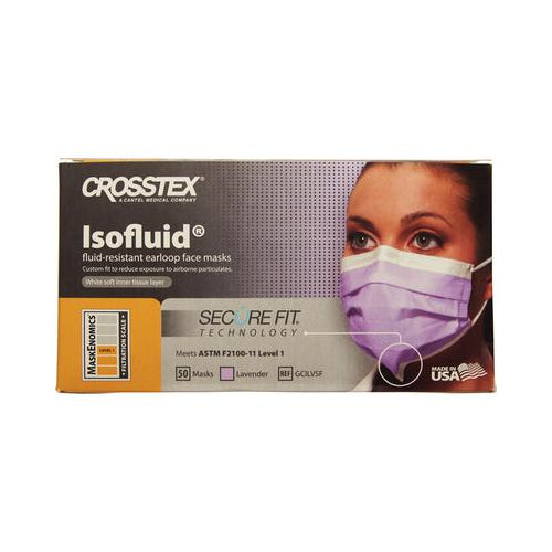 Crosstex GCILVSF SecureFit Isofluid Earloop Face Masks Lavender ASTM Level 1 50/Bx Crosstex GCILVSF SecureFit Isofluid Earloop Face Masks Lavender ASTM Level 1 50/Bx
